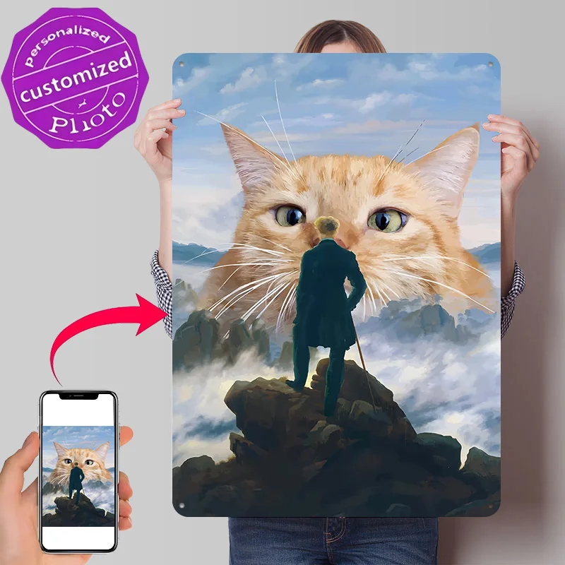 Wanderer Above the Sea of Cats Metal Poster Perfect Gift for Fans Lovers Personalized Wall Art Metal Sign for Office Decor Room