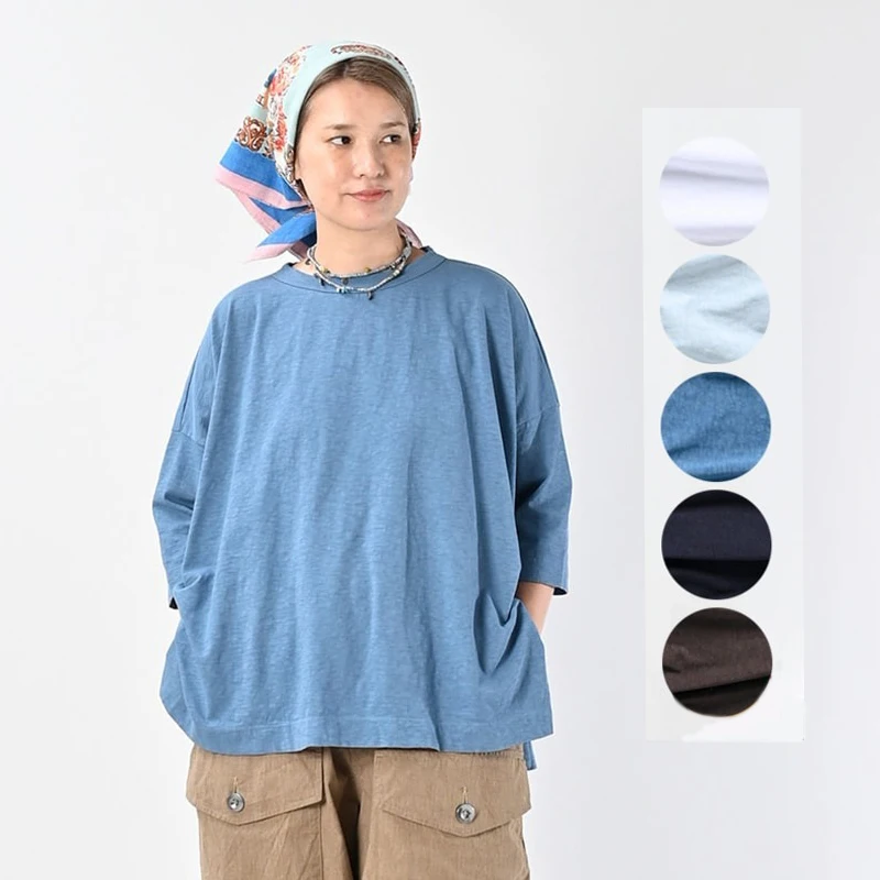 

Nya Japanese Sle Свободная посадка Цветная футболка для похудения 7/8 Све Женский повседневный топ Простой дизайн Хлопковая футболка