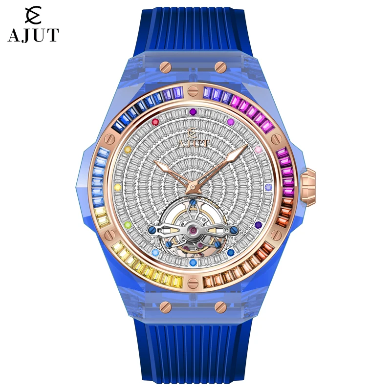 

Часы AJUT Crystal Flying Tourbillon, мужские автоматические часы с турбийоном, сапфировые роскошные часы для мужчин, водонепроницаемые часы со скелетом 0521