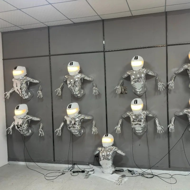 Electroplating through the wall man sculpture bar KTV club gym background wall decoration wall wall