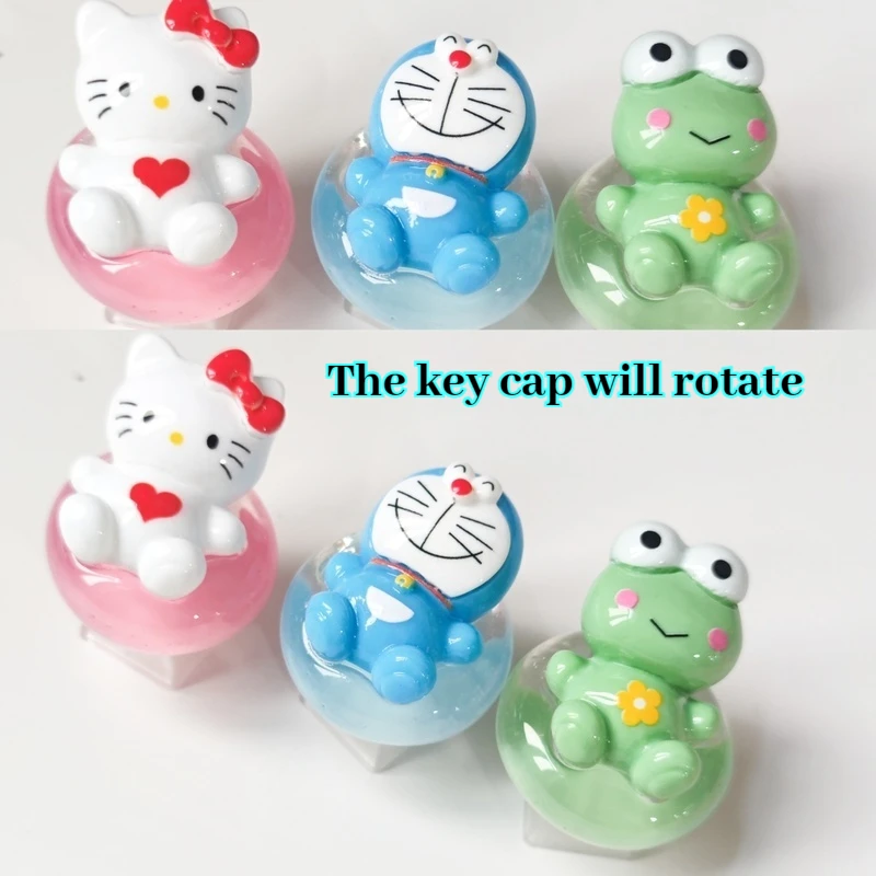 Rotating Decompression Cartoon Keycaps 1pcs Small Green Frog Hollow Cat Handmade Personalized Mechanical Keyboard Key Cap