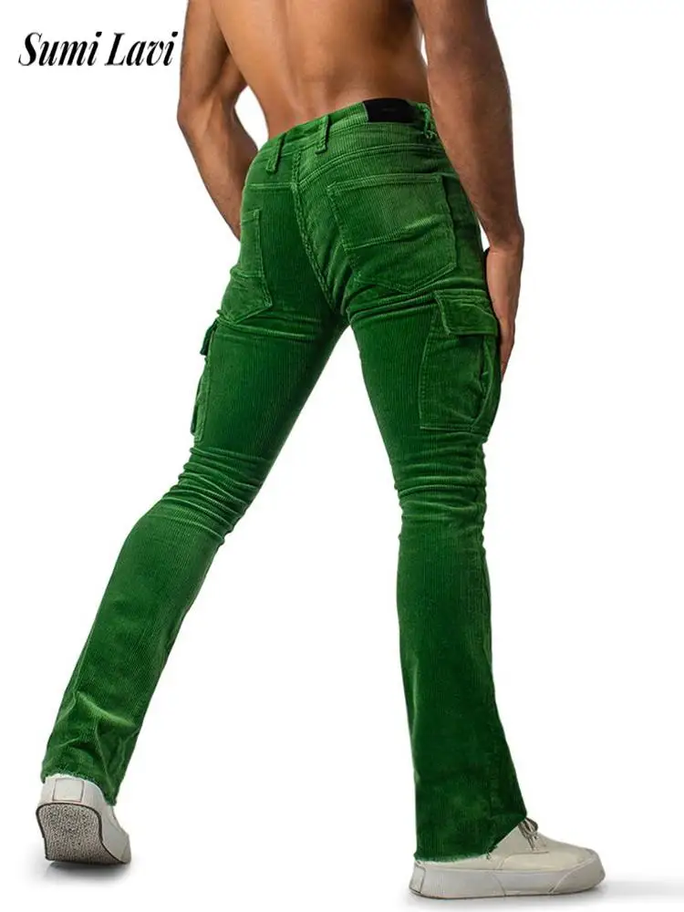 

2025 Autumn Fashion Slim Fit Corduroy Pants Mens Casual Solid Color Textured Multi Pockets Cargo Pants Vintage Men's Trousers