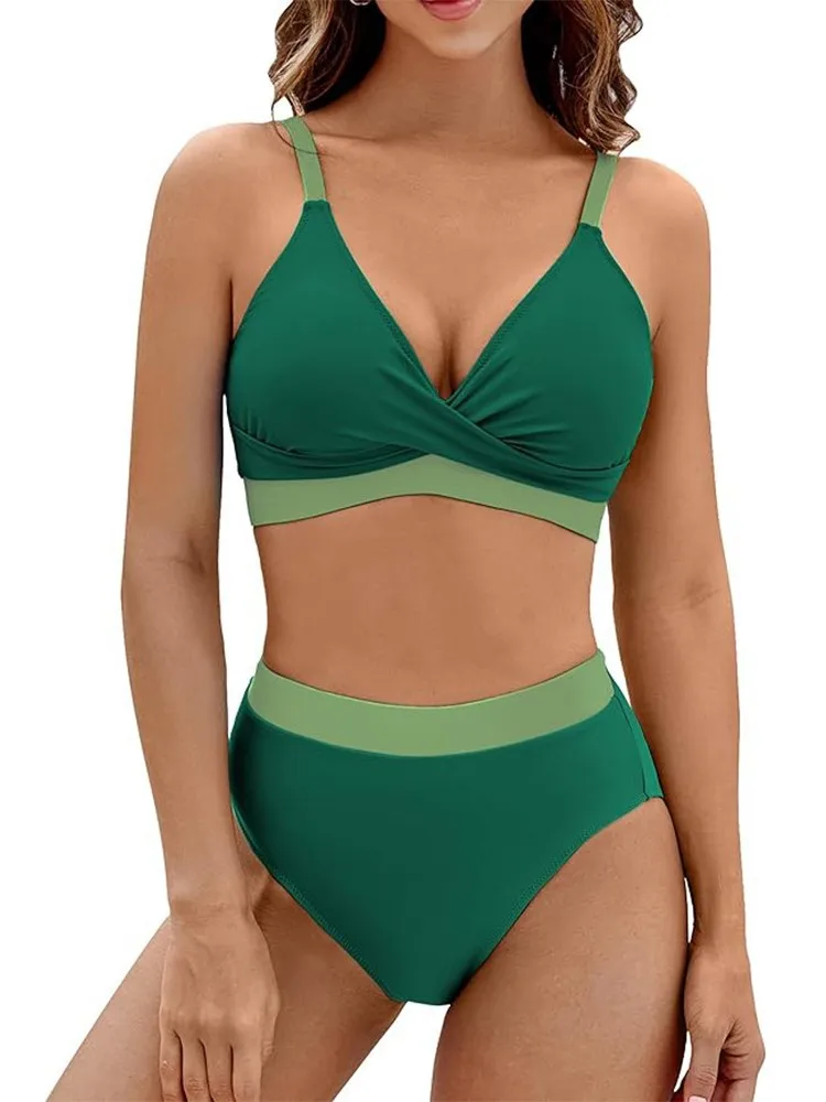 

2025 New Sexy High Waist Bikini Two-piece set Cross Backless Swimsuit Woman Summer Solid Tight Beachwear Seaside Sling Swimsuit