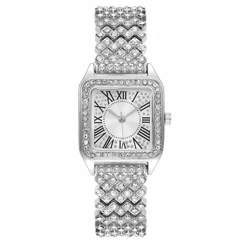 MAYZHISU Luxury Women\'s Watch Fashion Square Women Quartz Wristwatch Full Diamond Roman Scale Waterproof Watch Clock for Ladies