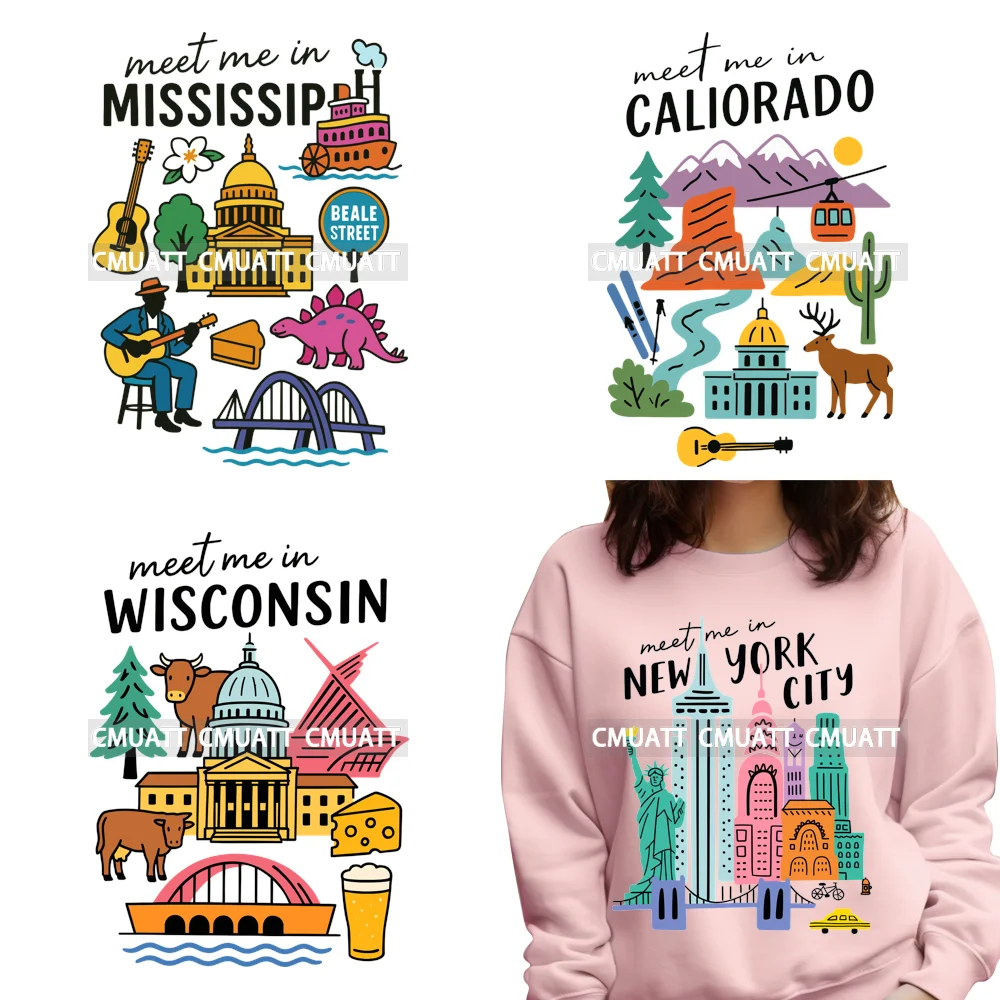 

Встречайте меня в США. Знаменитый городской пейзаж. Американская карта. Логотипы. Утюг на DTF. Моющиеся переводные наклейки. Готовые для нажимаемых футболок. Сумки.