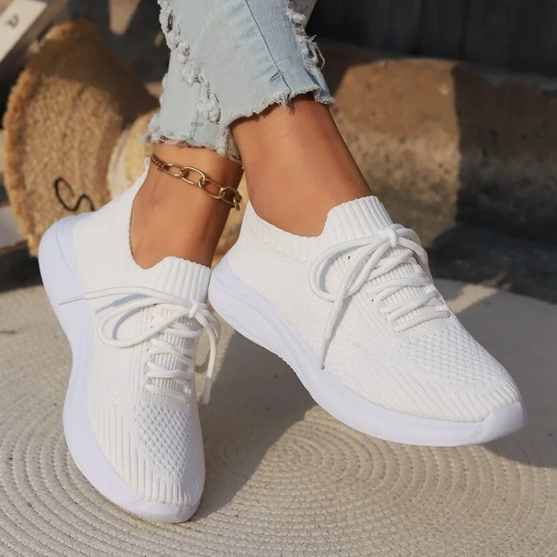 

Women Sneakers Fashion Lace Up Mesh Breathable Outdoor Walking Small White Shoes Round Toe Non-slip Thick Sole Tennis Shoe