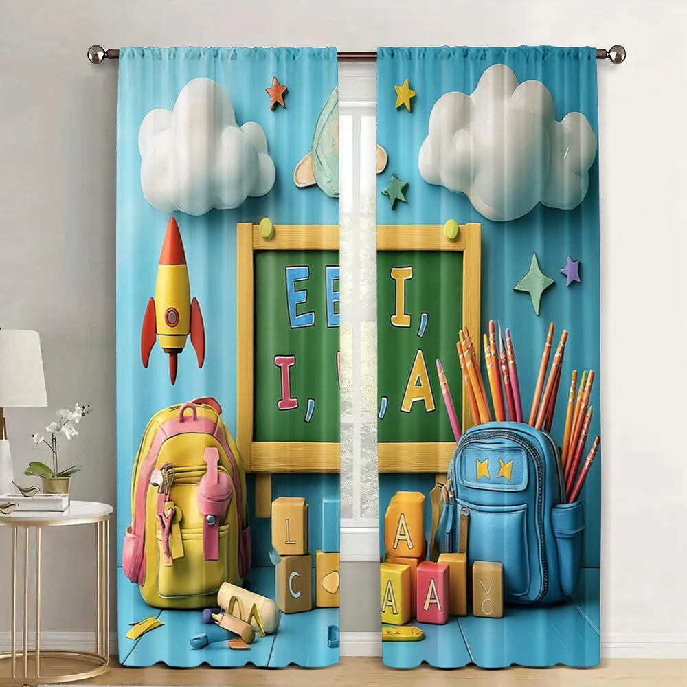 2pc, Graduation Party Theme Photography Curtain Welcome back to school_27 Machine Washable Fabric,Without Electricity Family