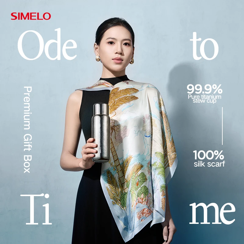 SIMELO Modern Business Gift Set with Pure Titanium Stew Tea Cup Silk Scarf And Spot Tea Bottle for Corporate Gifting