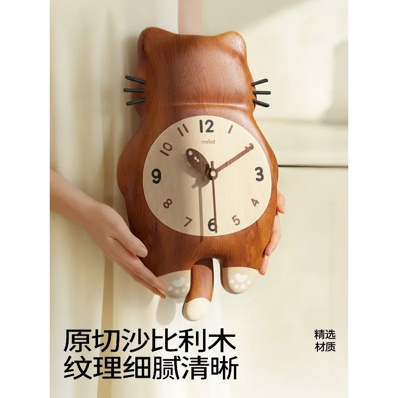 2025 New Retro Cat Wall Clock, Solid Wood Feline Design for Living Room, Whimsical Kitchen & Bedroom Decor
