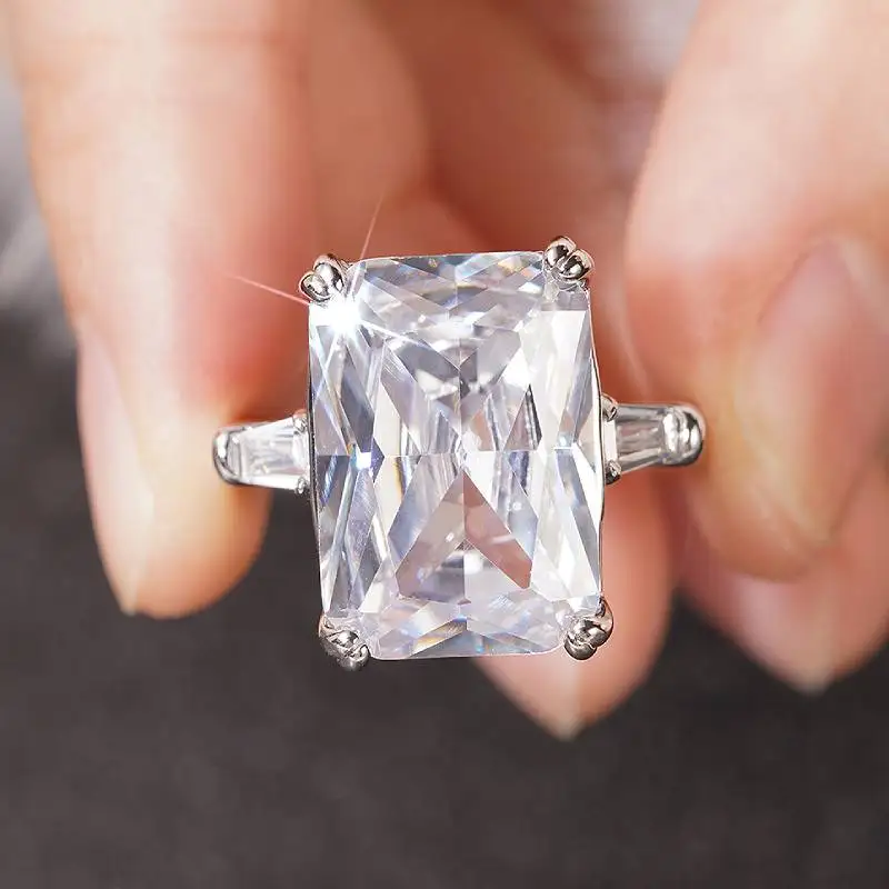 Huitan Geometrischer Damenring, schlichtes Design, eingelegt, funkelnder Zirkonia, Accessoires, Modeschmuck für Verlobung, Hochzeit