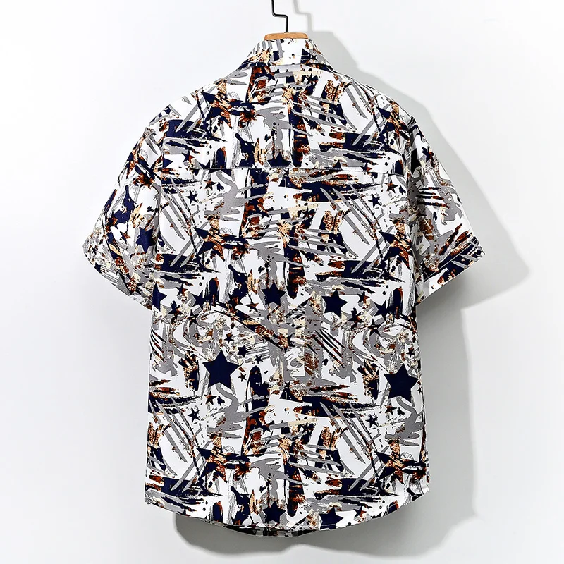 Camisa de manga corta con estampado de personalidad para hombre, solapa de Base de gran tamaño, nueva moda