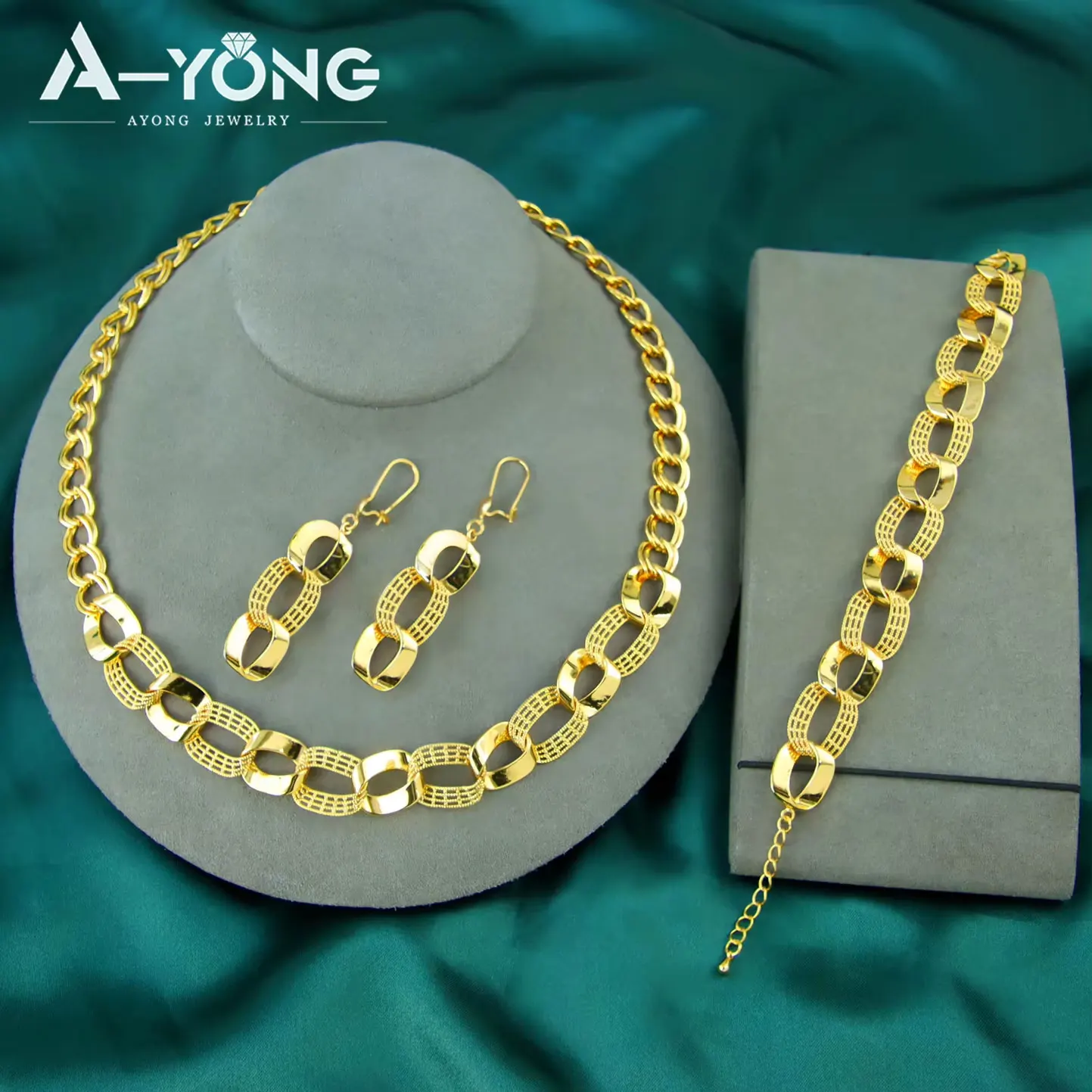 Arabisches Mode-Schmuckset, 21k vergoldet, italienischer Hip-Hop-Hohlschmuck, Halskette, Armband, Ohrringe, Habesha Damen Vintage Party-Schmuck – Detail 3