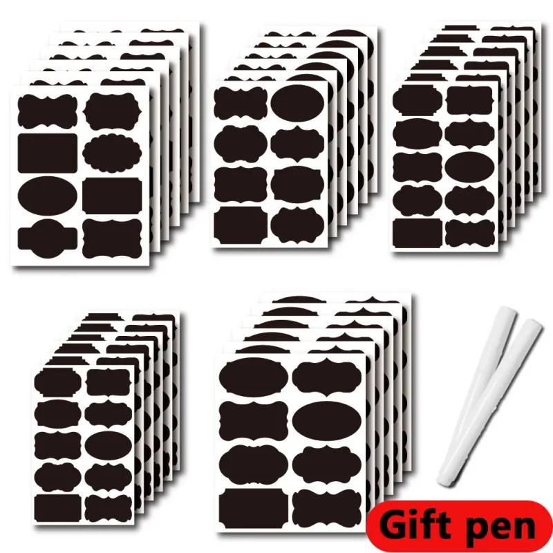 48 Pieces/Set, Erasable Blackboard, Waterproof Seasoning Bottle Labels, Black PVC Stickers, Reusable Pen Feed