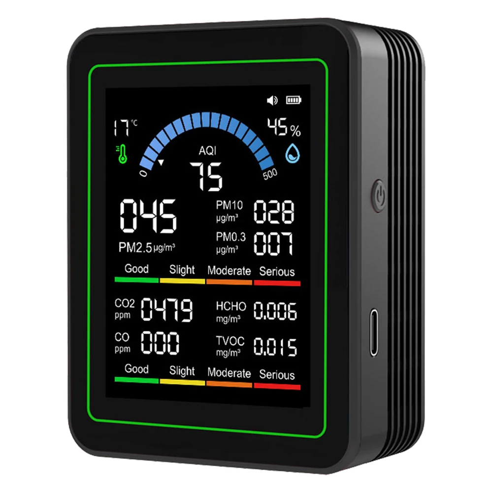 10-in-1 Air Quality Monitor Real-Time HCHO Detector with Display Temperature Humidity Detector for Home Cars Plants
