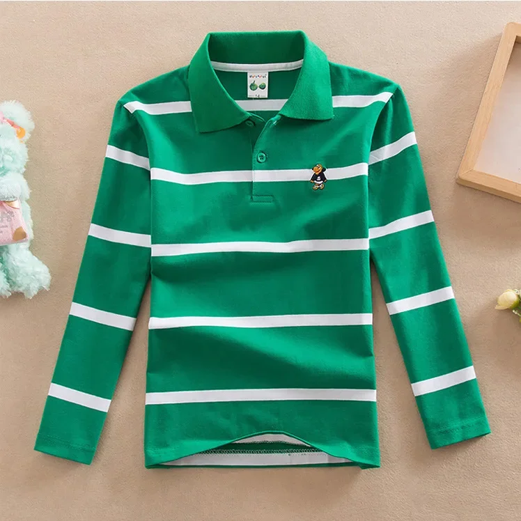 Children T-shirt Long Sleeve Polo Shirts Boys Kids Stripes Tops Baby Boy Sports Polos Teneege Boys Clothes