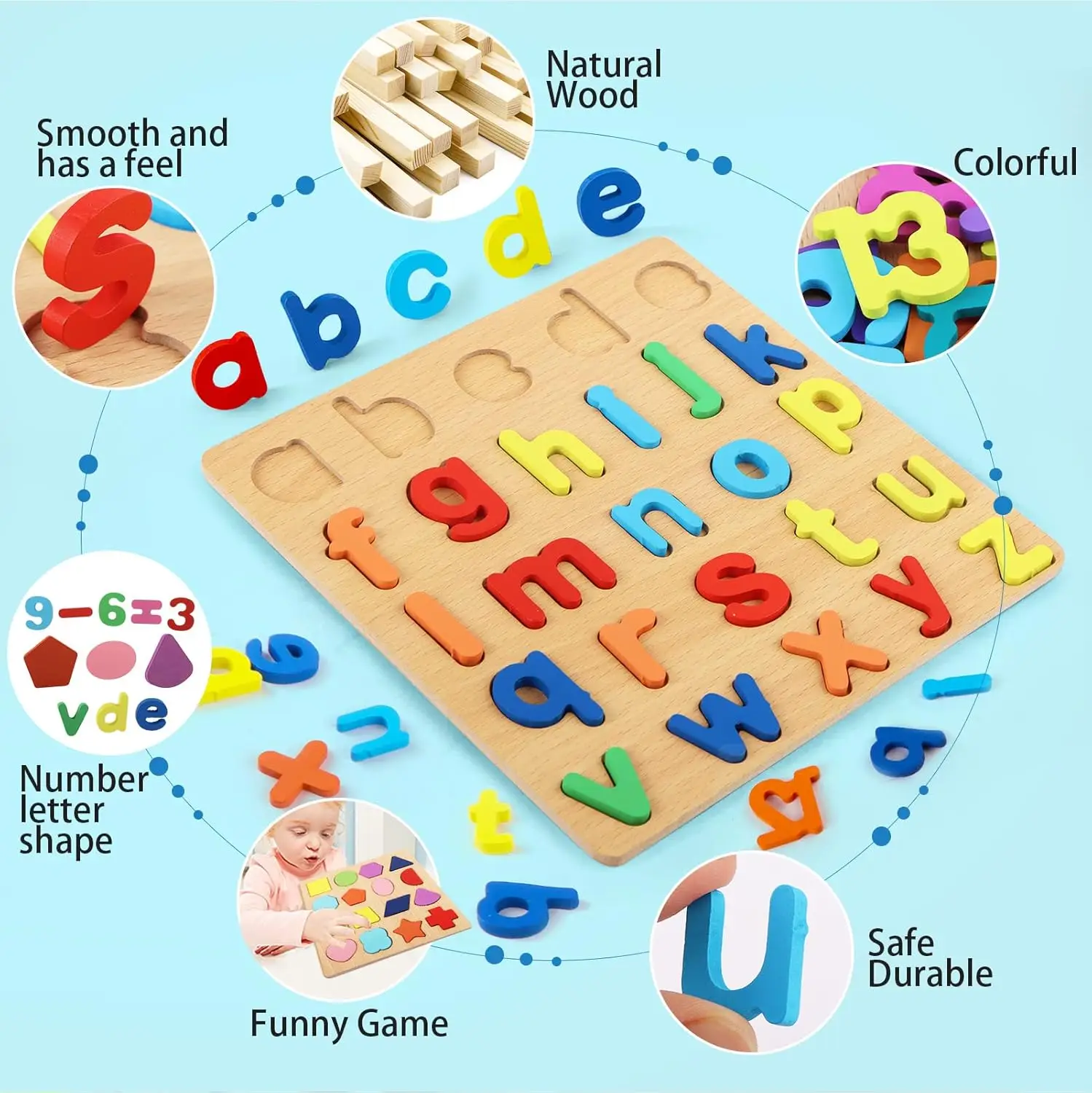 Holzpuzzles für Kinder, Alphabet-Form, Zahlenpuzzle, Brett, passendes Spiel, pädagogisches Montessori-Spielzeug für Kinder, Babys, 2, 3, 4 Jahre