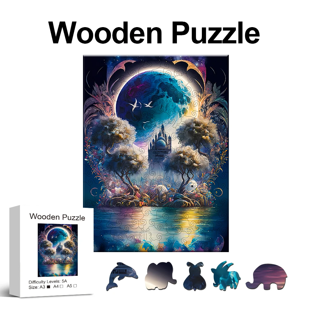 Castle Under the Moon Wooden Puzzle, High Difficulty Toys Puzzle, Concentration Training,  Christma Birthday Holiday Gifts