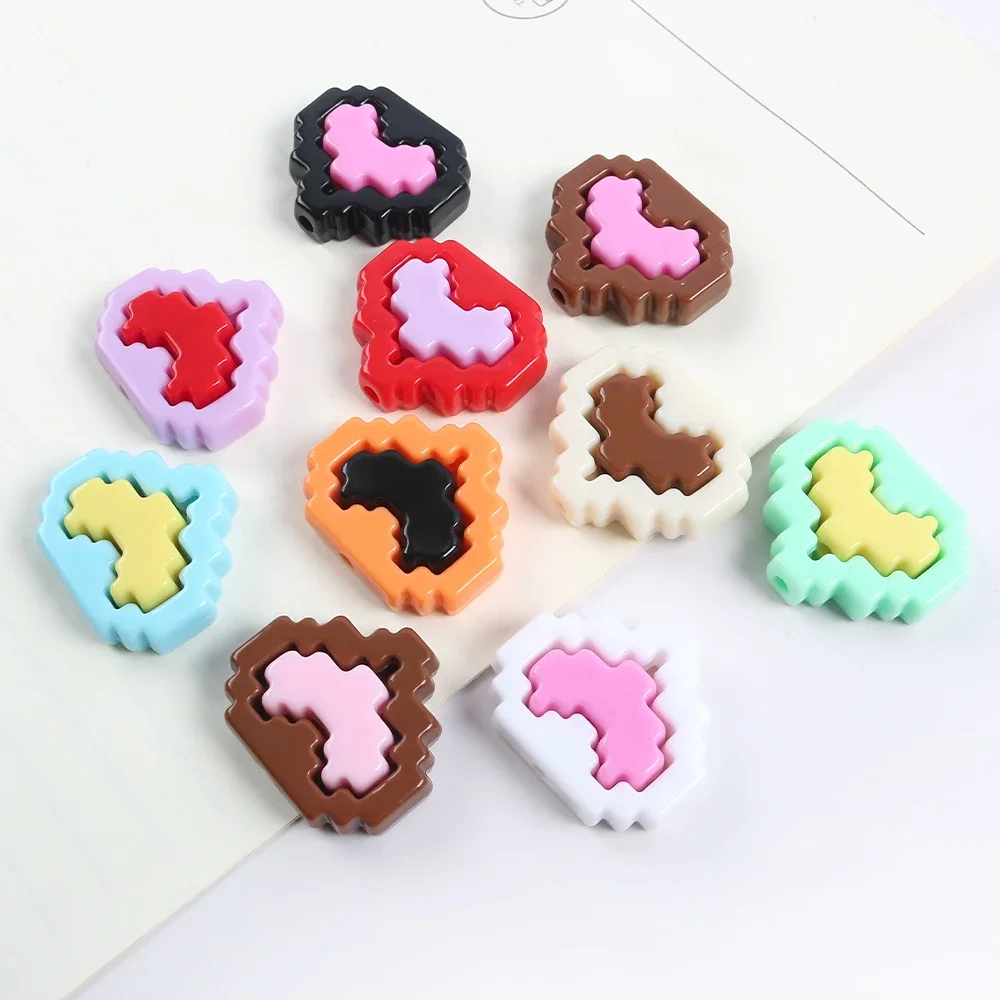 Dopamine Color Pixel Series Love Heart Set Beads For Jewelry Making DIY Decorations Car Hanging Phone Chain Keychain Accessories