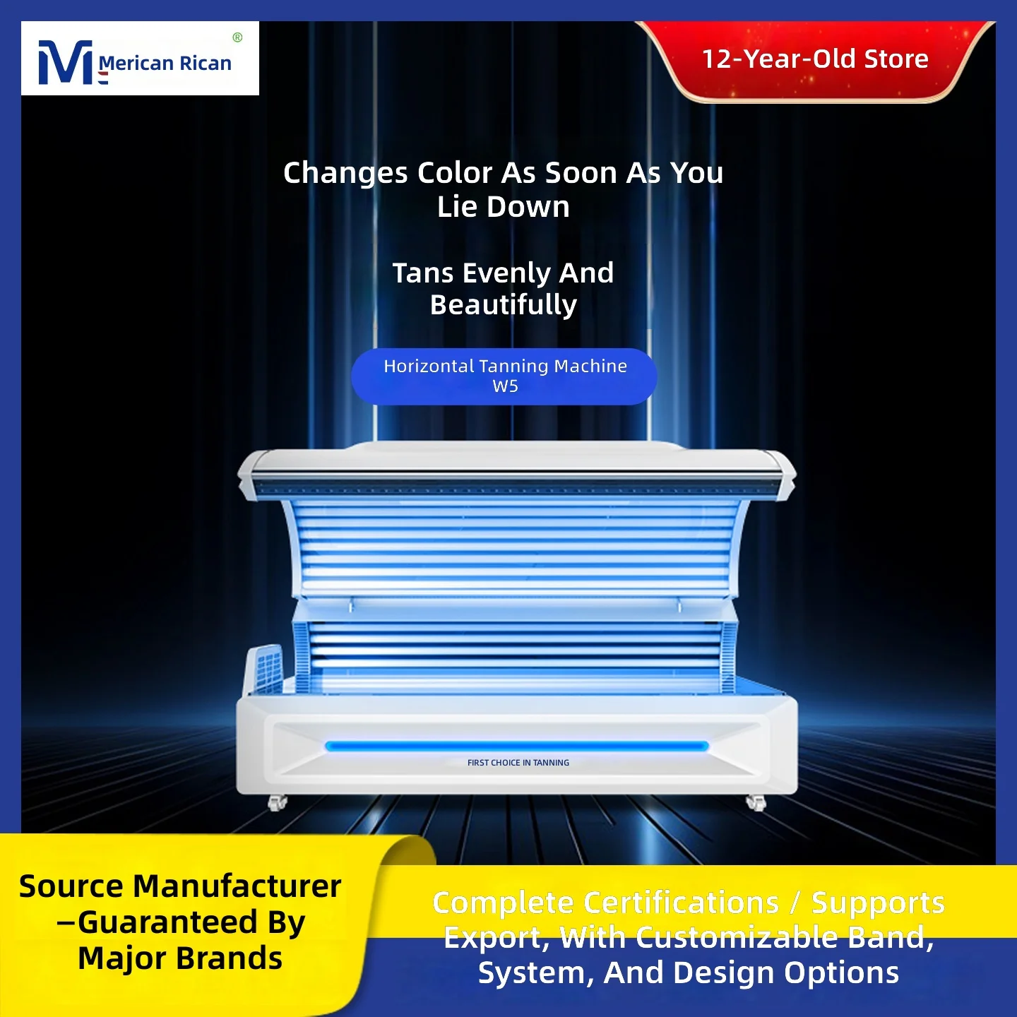 Commercial Tanning Bed W6, Full-Body UV Sunbed for Professional Salon Use,  UV Tanning Machine,  Body Bronzing System
