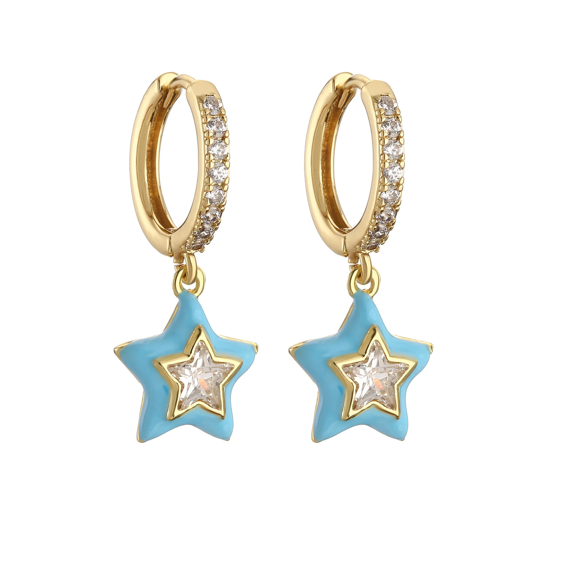 Pendientes de circonita chapada en oro de 18k para mujer, cristal esmaltado, estrella, joyería de moda, regalo de Festival