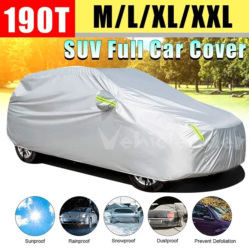 190T Universal SUV Car Cover Winter Snow-proof Car Cover Waterproof Anti-UV Dust-proof Weather Protection Auto Case Cover