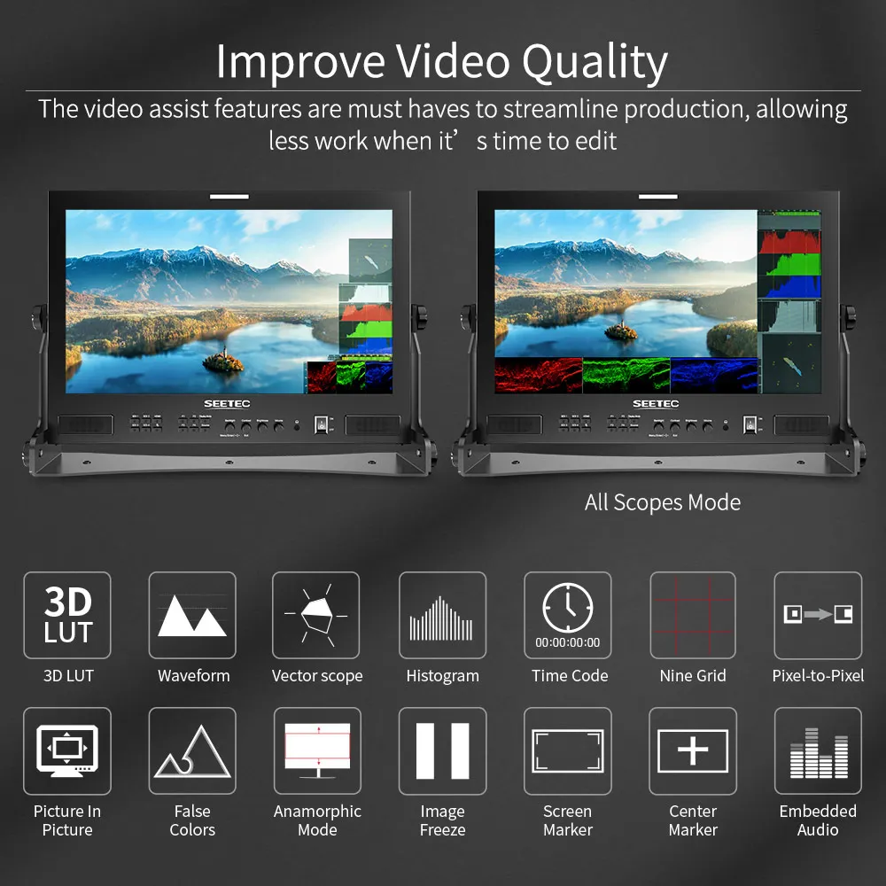 SEETEC ATEM173S شاشة بث متعددة الكاميرات مقاس 17.3 بوصة 3G-SDI HDMI Full HD 1920x1080 مبيت ألومنيوم متين مع شكل موجي