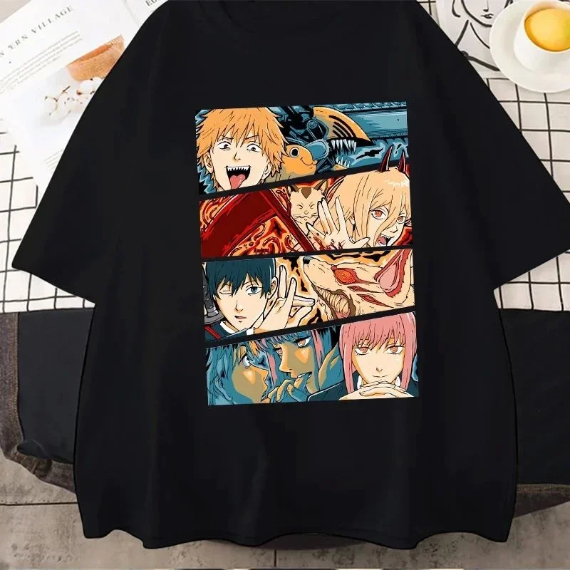 

Мужские футболки с бензопилой из японского аниме, хлопковая футболка для мужчин и женщин, осенняя модная повседневная одежда, другой материал 00%