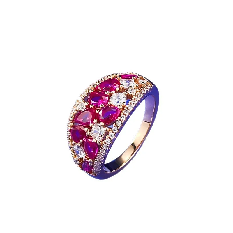New 100% S925 Silver Premium Micro Inlaid Zircon High Carbon Diamond Red Diamond Ring for Women's Style Wedding Jewelry
