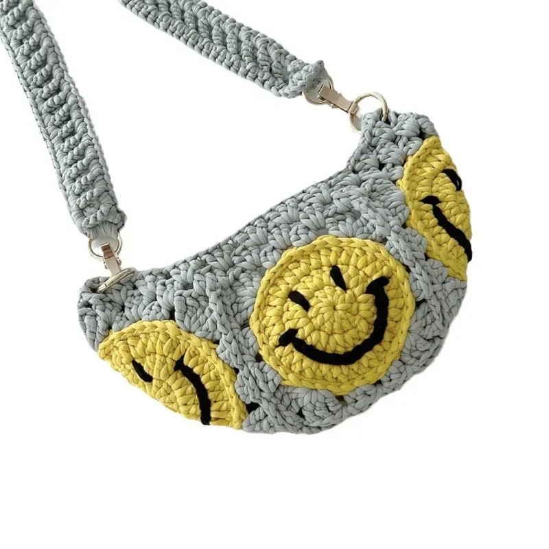 DIY Handmade Hooked Cute Smiling Face Dumpling Bag Cross Body Waist Bag Wallet Friend Birthday Gift Finished Product