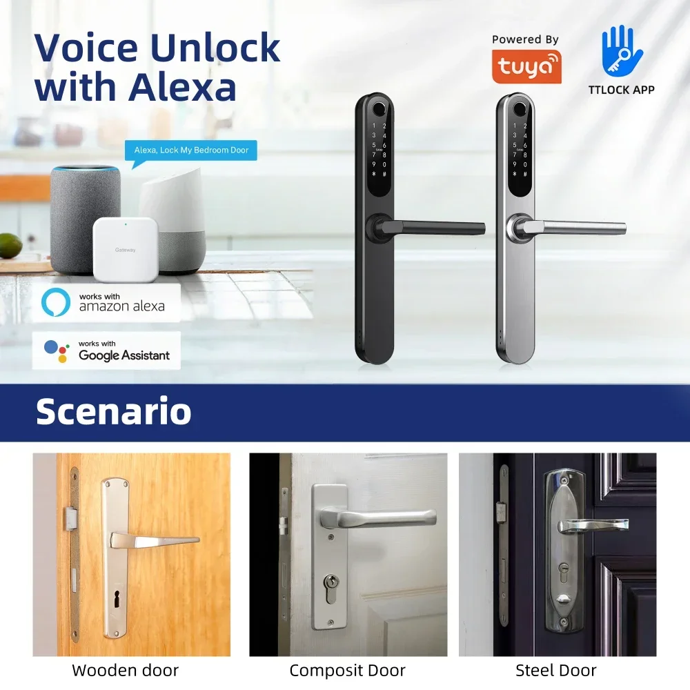 Liliwise impermeable IP66 cerradura de puerta inteligente con huella dactilar para exteriores aplicación Tuya TTLOCK BLE para puertas de aluminio de perfil estrecho puertas de madera