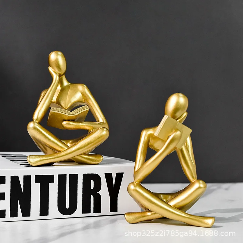 Creative Abstract Figure Reading Thinker Small Statue Ornament, Living Room Study Wine Cabinet Decor, Crafts Resin Ornament