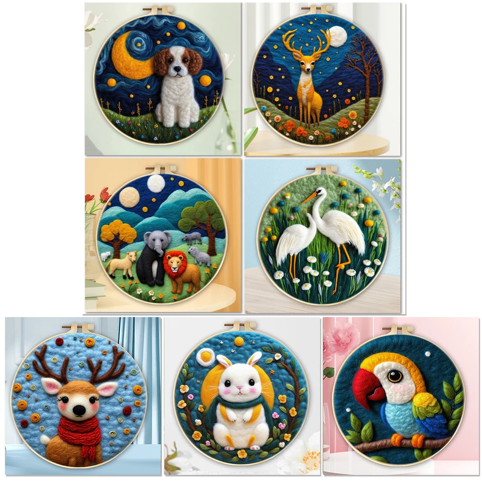 GATYZTORY 20x20cm Frame Wool Painting Kit Needle Felt Animal Picture Handmade Wool Needle Painting Craft Painting Gift For Mom