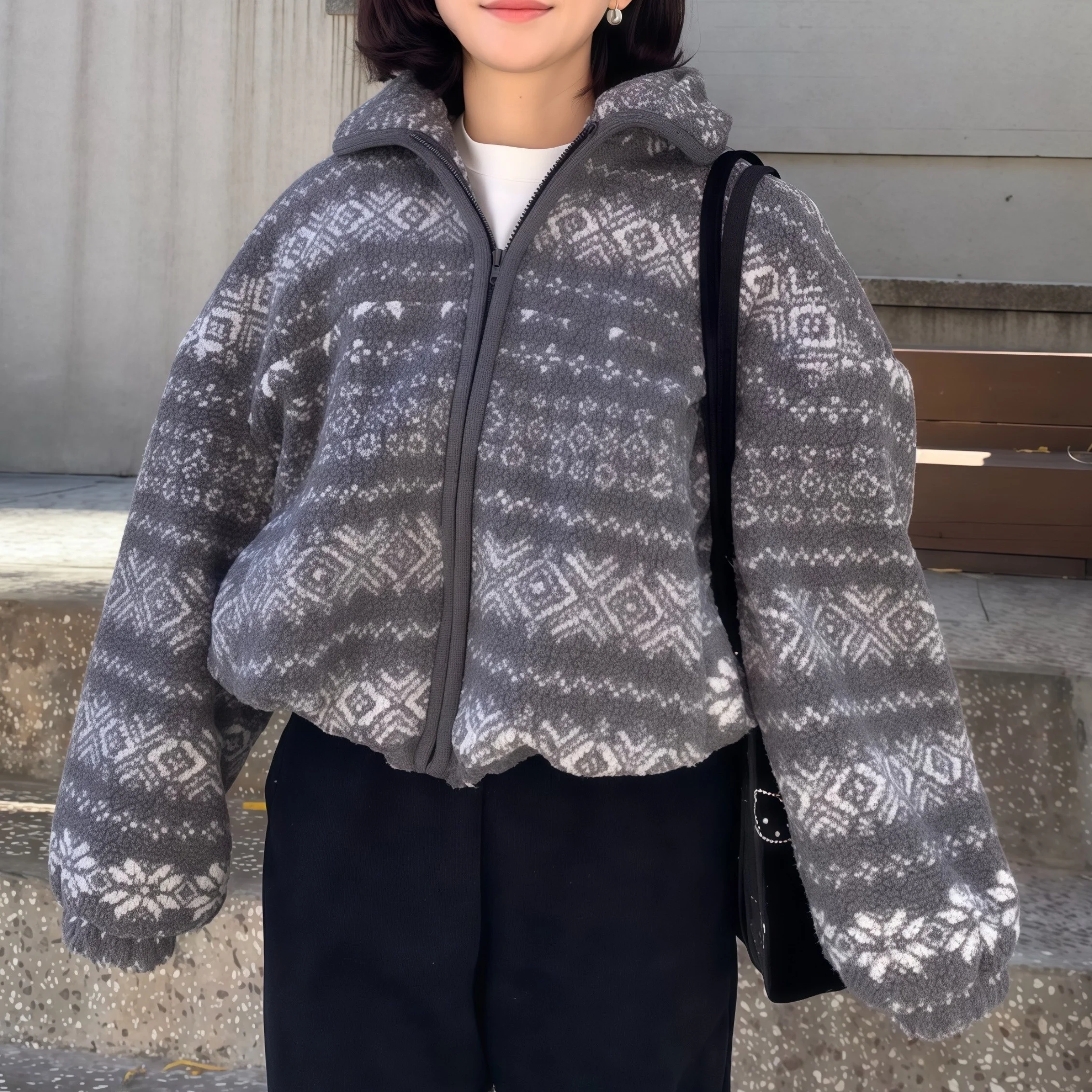 Chic Winter Warm Fce Lammfell ort Mantel Jaet Nordic Sle Damen Faion Casual Vielseitige Baumwolle Polyester Mischung