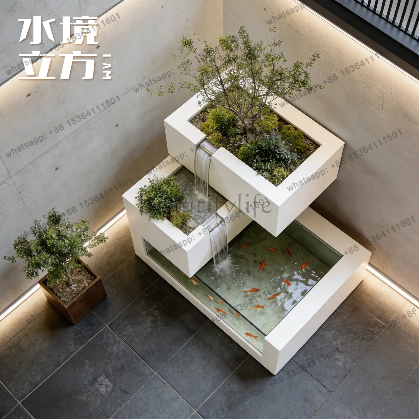 yj58 Stainless steel creative multi-layer stepped floor-to-ceiling fish tank decorative water landscape self-circulation flower