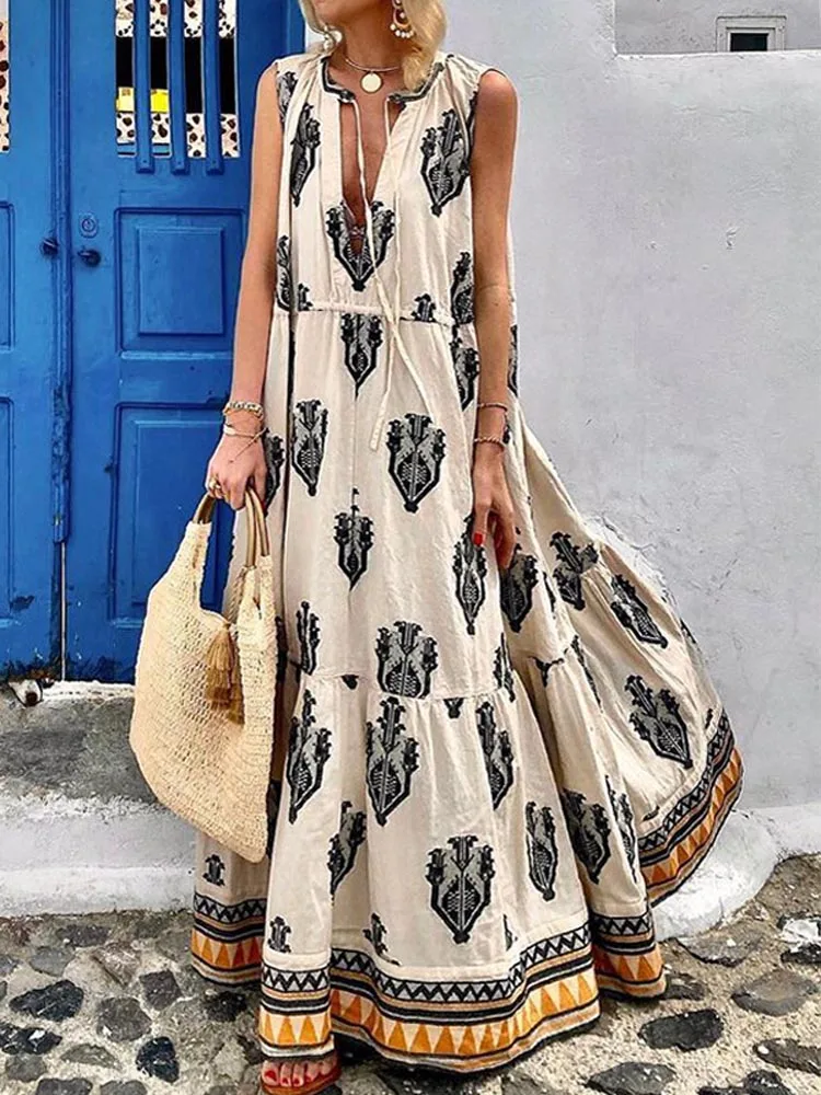 

2024 Spring and Summer New Thailand Bali Tourism Slim Sleeveless Long Dress Women's Seaside Vacation Beach