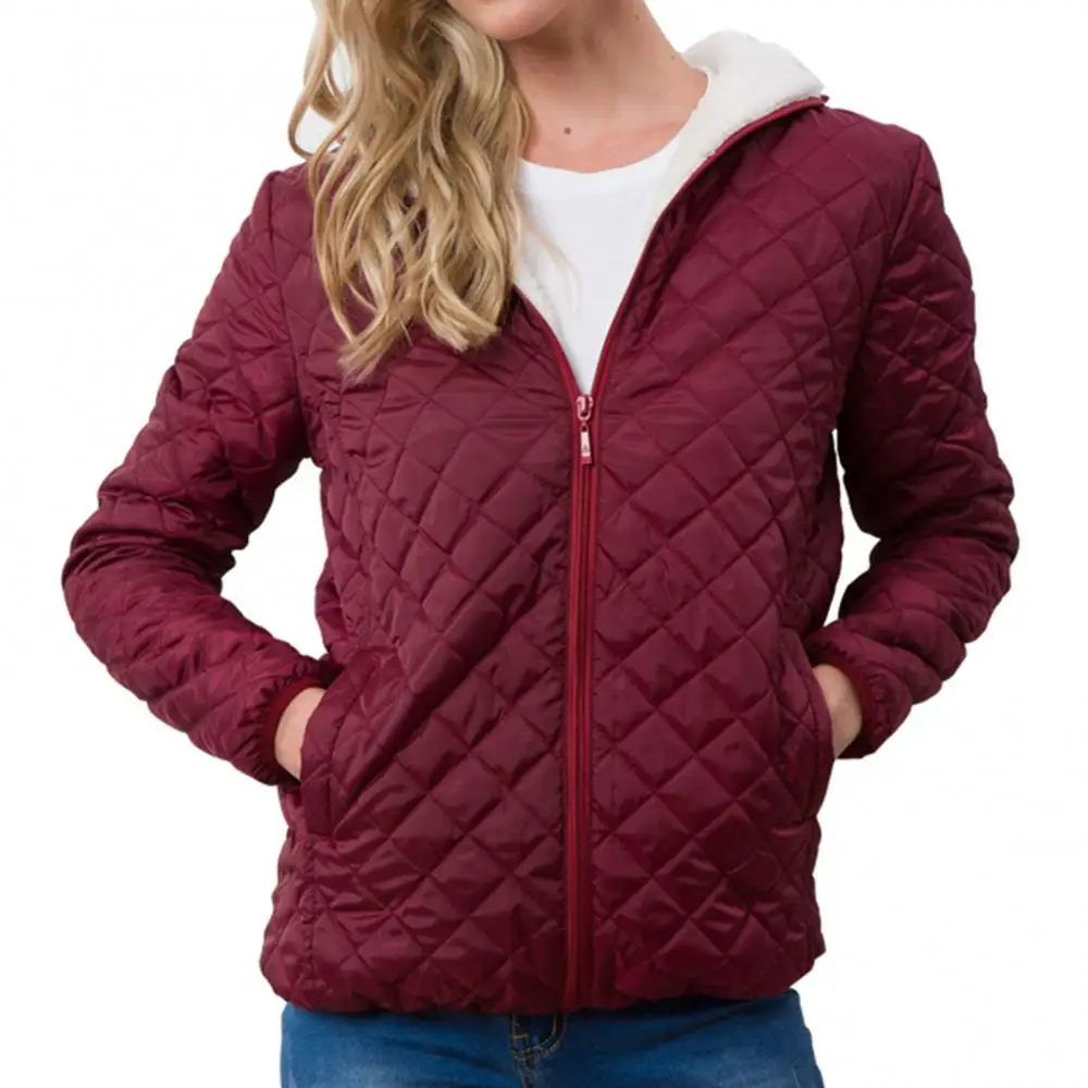 Vrouwen Herfst Winter Check Zakken Parka Jas Pluche Voering Hooded Bovenkleding Jas