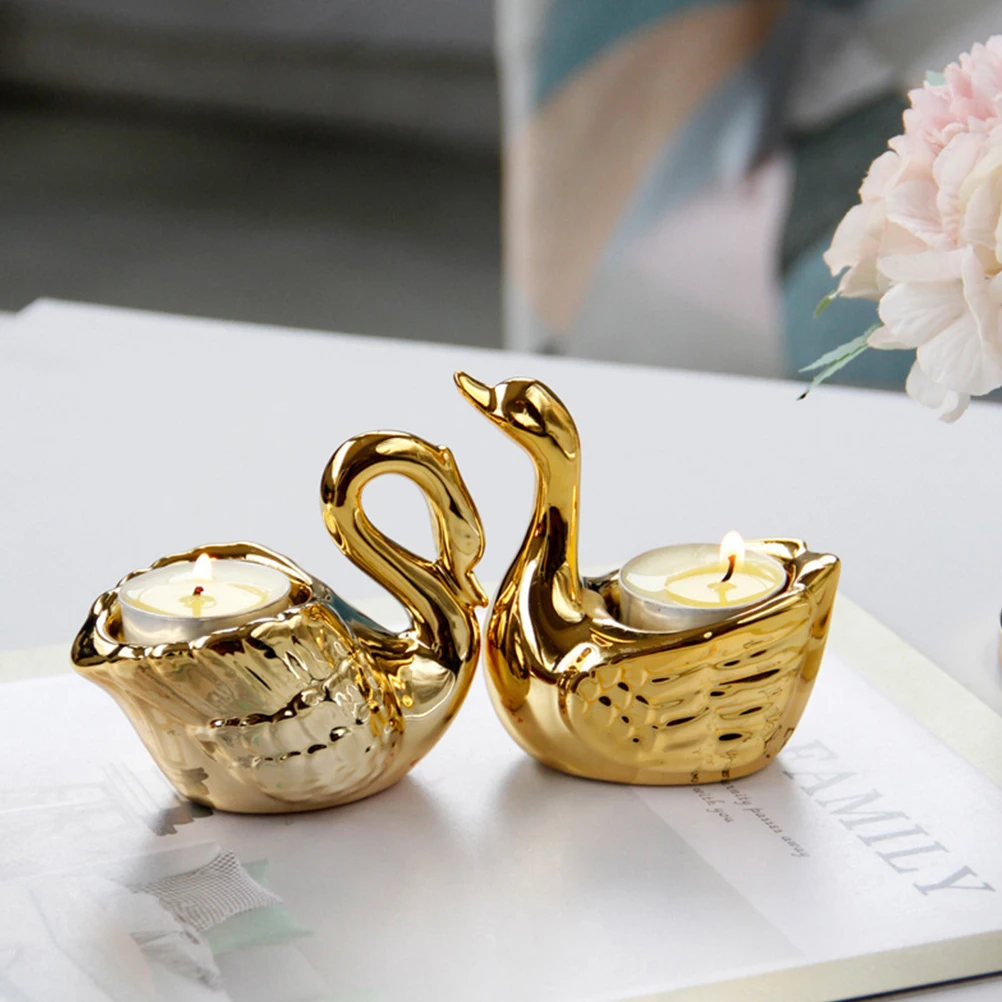 

2Pcs Ceramic Swan Candlestick Golden Decorative Wedding Desktop Tealight Holder Exquisite Craftsmanship Unique Stylish Home