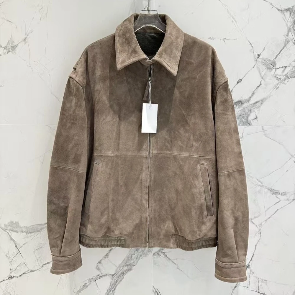 High Quality Minimalist Imported Off-shoulder Sheepskin Suede Jacket