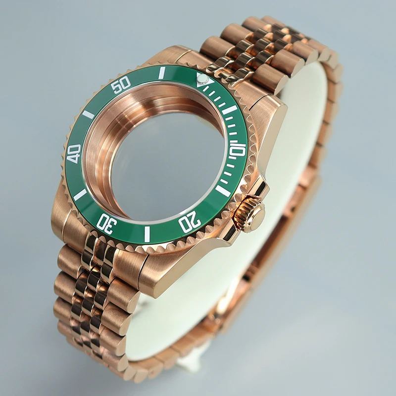 40MM Rose Gold Plated Watch Case Strap For SUB GMT NH35 NH36 NH34 NH70 ETA2824 PT5000 Miyota8215 Automatic Movt 20BAR Waterproof