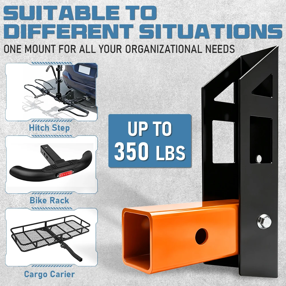 Heavy Duty Hitch Wall Mount, 350 lbs Capacity Storage Bracket for Bike Rack, Cargo Carrier & Hitch Step, Fits 2