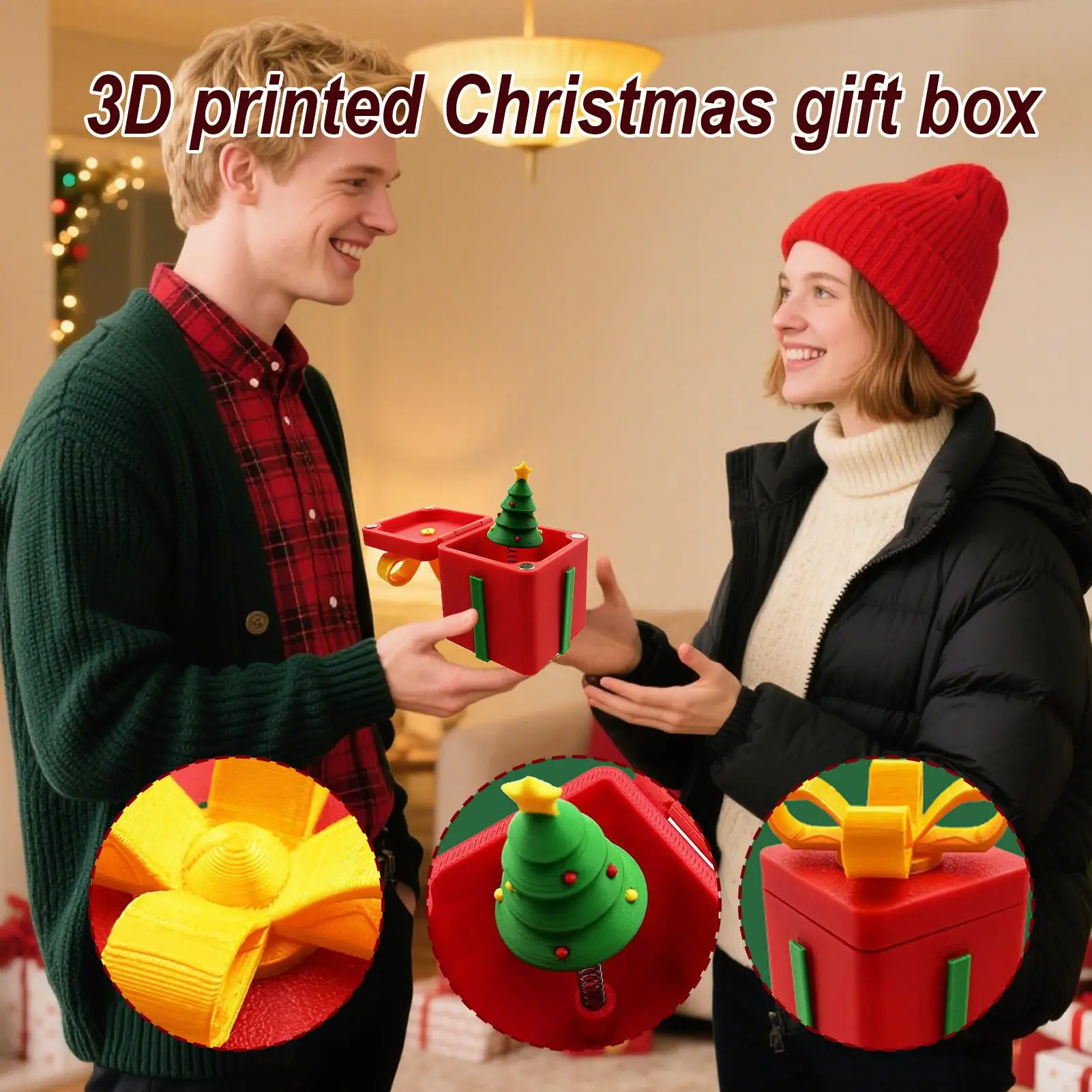 Joke Christmas Box 3D Printed Christmas Box With Pop-up Tree Home Decor For Birthday Holiday Indoor Living Room Mantel Table