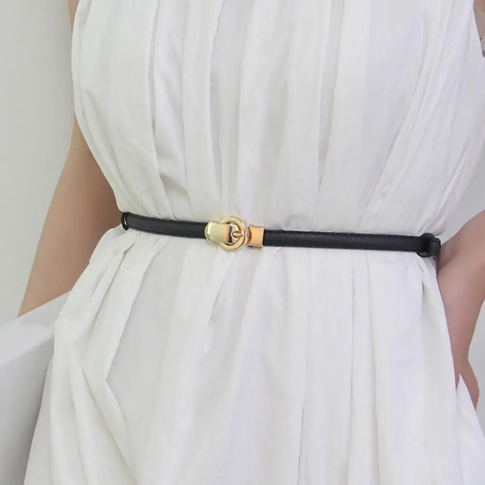 Women's Slim Leather Belt Decoration Shirt Dress Versatile Small Belt Waist Chain for Women Gold Buckle Skinny Thin Waist Belt