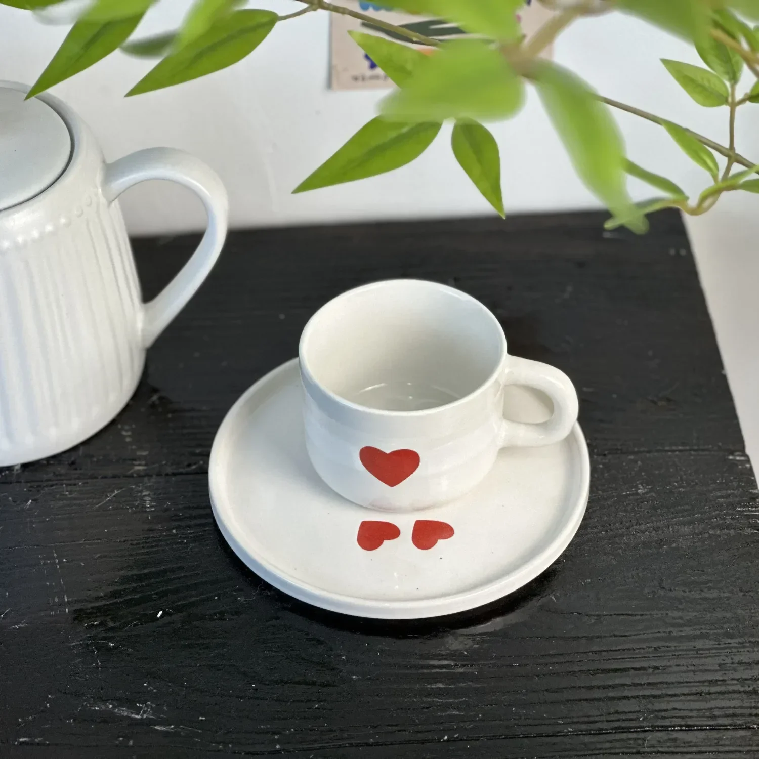 Creative Love Heart Coffee Cup with Saucer Set Colorful Polka Dot Cup Student Ceramic Water Cup Home Exquisite Tableware Gift