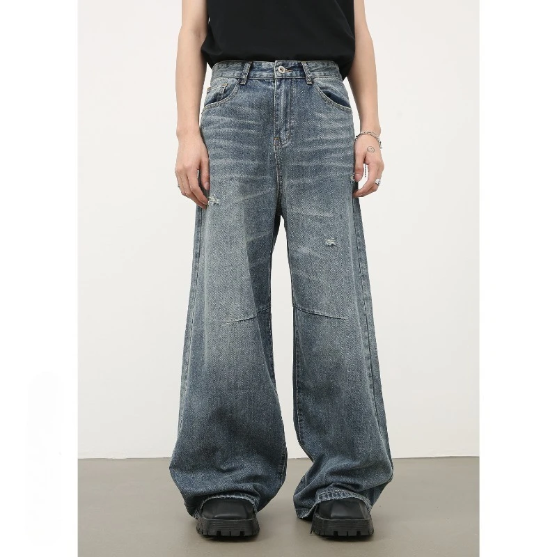 

Men Long Pants Denim Vintage High Street Washed Shirtless Jeans Loose Fit Casual Versatile Pants Men Jeans Jeans for Men