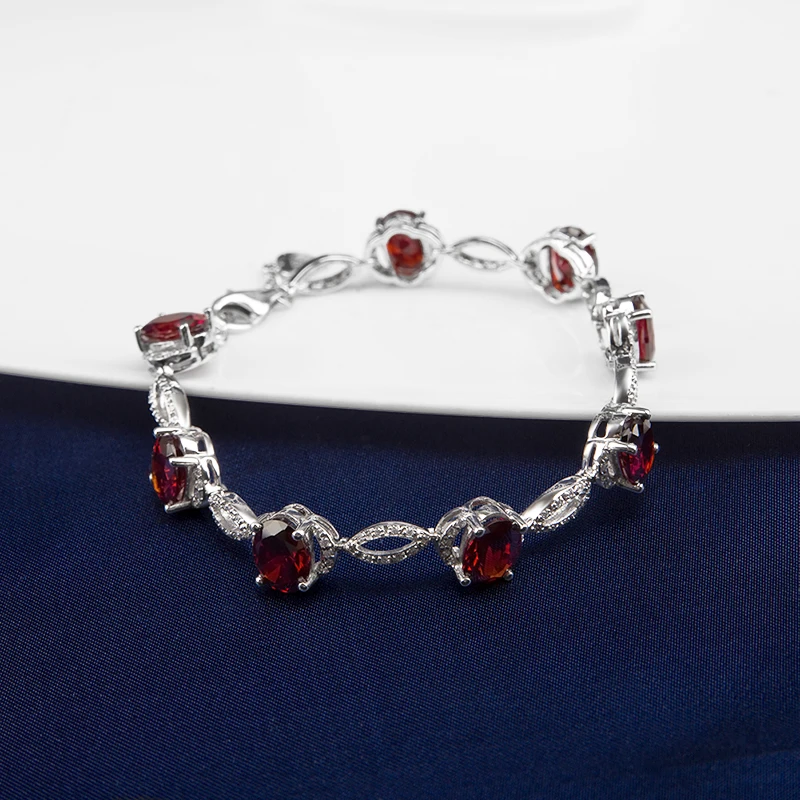 Jade Angel 925 Sterling Silver Bracelet Inlay Oval Red Zirconia for Women Luxury Fashion Hollow Hand Chain Jewelry Accessories