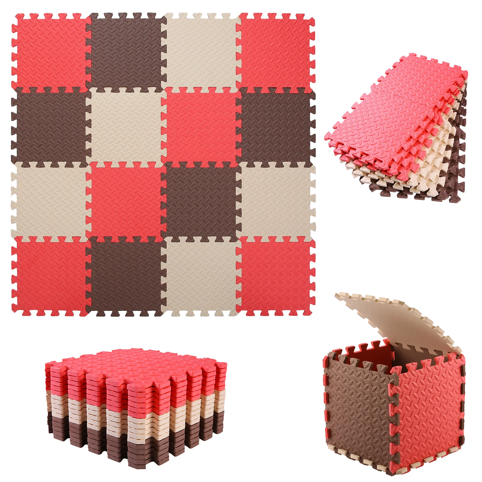 

Tamiplay 0.4 Inch/16pcs Thick Square Puzzle Mat ,30*30cm EVA Foam Play Mat for Baby Room Activities,Brown/Beige/Red