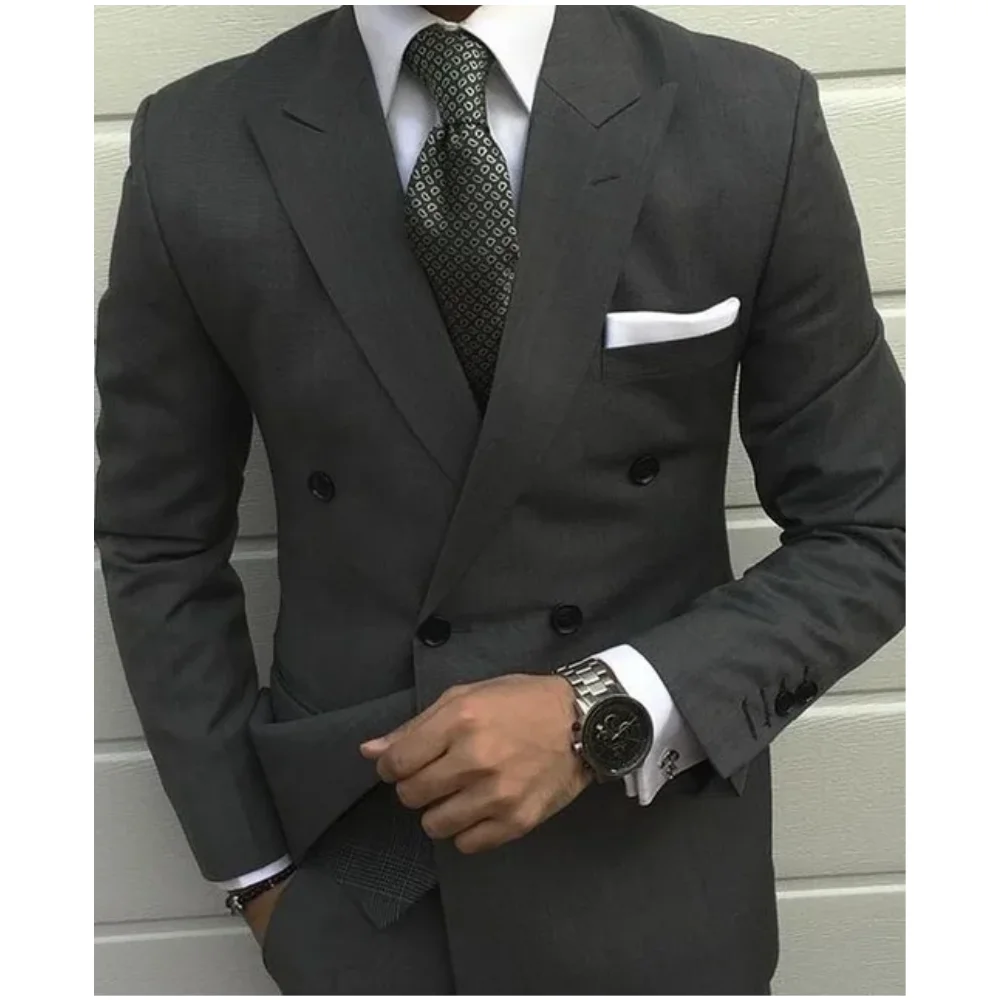 

Dark Grey Men Suit For Wedding 2Pieces(Jacket+Pant+Tie) Casual Style Fashion Groom Prom Masculino Trajes De Hombre Blazer