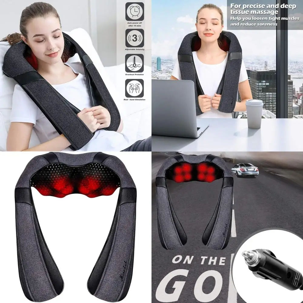 

Массажер для глубокого массажа тканей Шиацу с подогревом для шеи, плеч и спины - Эргономичный электрический массажер с функцией разминания для всего тела, снимающий боль