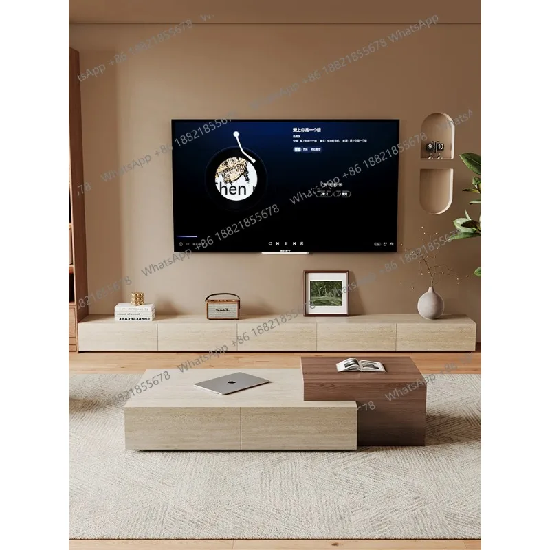 RH R  Vintage Style Cave Stone Slab Living Room Home Coffee Table TV Cabinet Set Modern Minimalist