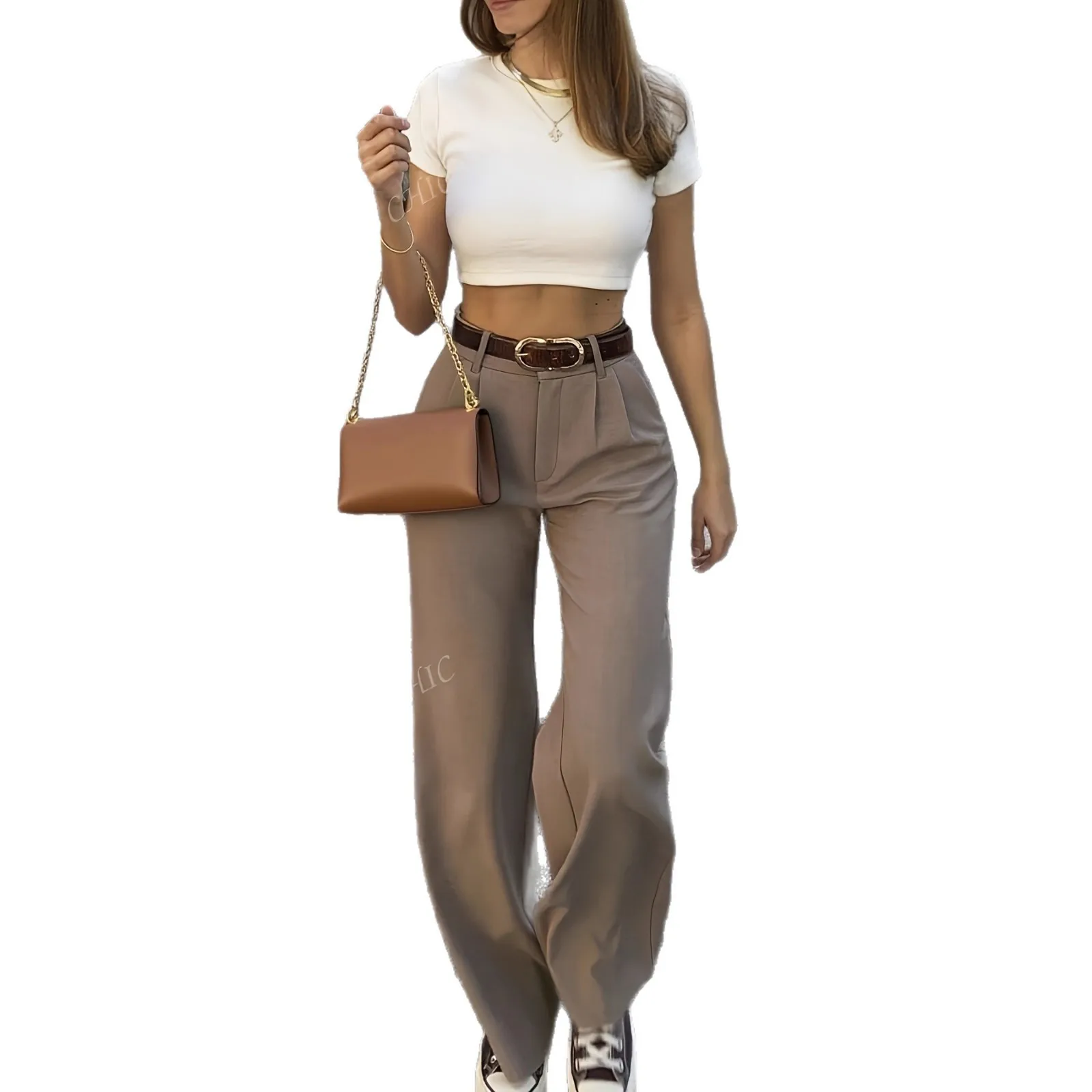 Women High Waist Black Pants Full Length Solid Trousers Pleated Front Beige Wide Leg Pants Loose Tailored Belted Waist Pants